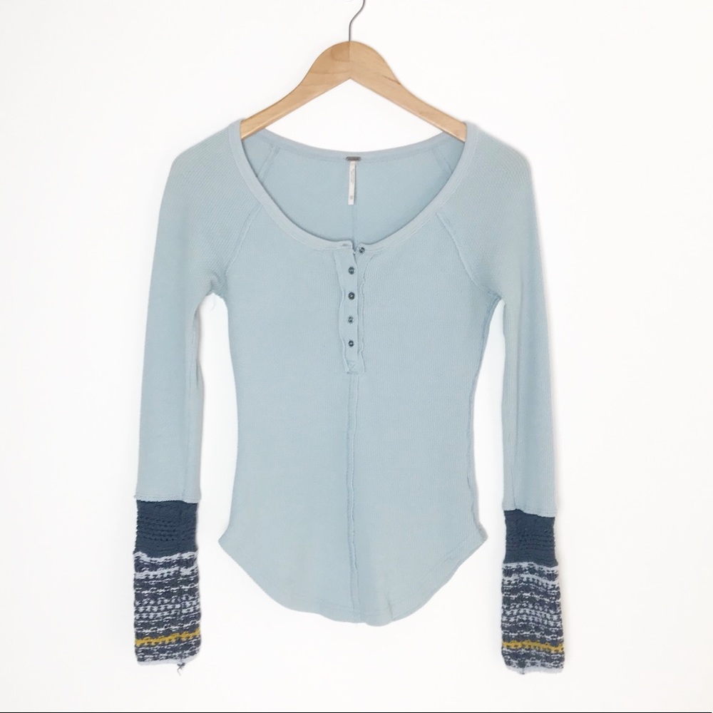 FREE PEOPLE Ski Lodge Crochet Cuff Thermal Top - Picture 2 of 8
